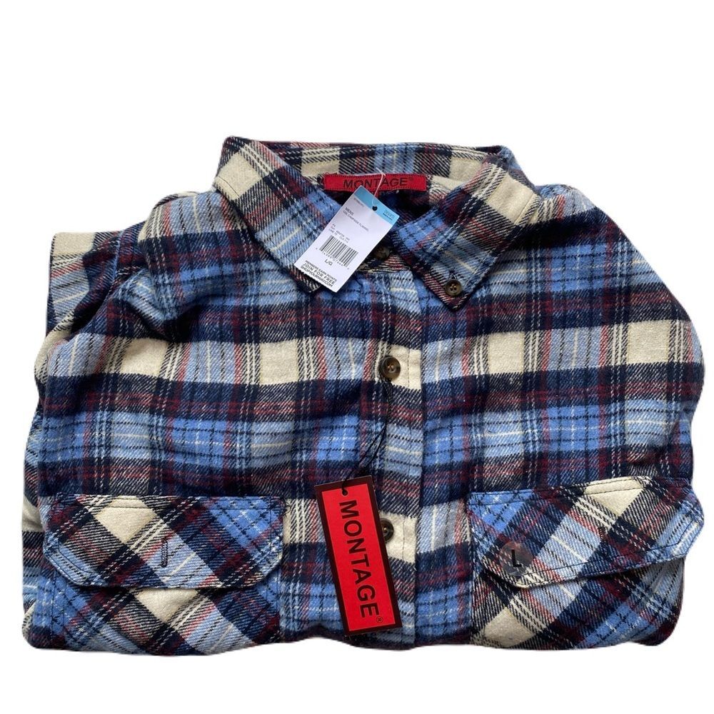 Montage Flannel, Size Large, Mens warm flannel button up shirt , long sleeve NWT